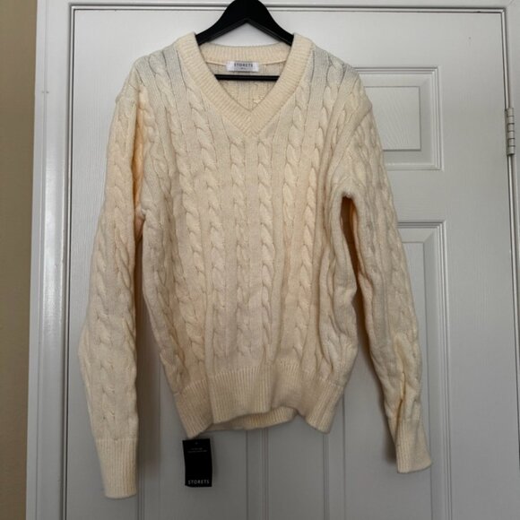 Storets Cable Knit V-Neck Sweater - Cream - Picture 2 of 5